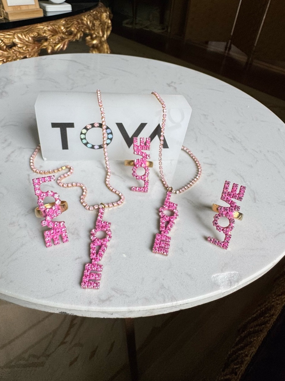 TOVA Pink Crystal 'LOVE' Necklace